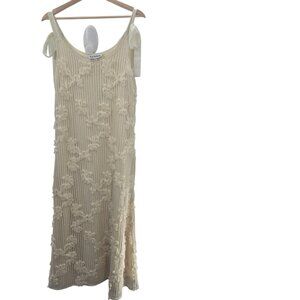 En Saison Creme Ecru Floral Applique Open Stitch Maxi Dress Small NWOT